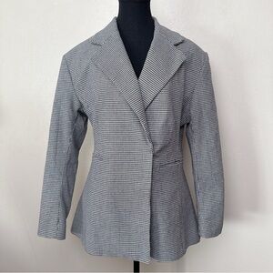 H&M Womens 14 Dogtooth Patterned Fitted Long Line Blazer Jacket